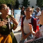 Lisa Metzger of Charlotte, North Carolina explains the reality of abortion to a convention attendee.