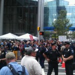 Jesse Boyd of Full Proof Gospel Ministries and Michael Marcavage of Repent America conduct outreach near the convention center.