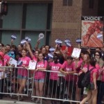 Hundreds of women gather in support of abortion and birth control at a Planned Parenthood rally.