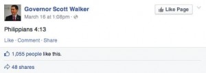 Walker's Facebook status on Sunday.