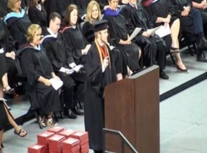 Valedictorian Roy Coster ripped up his graduation speech and recited the Lord's Prayer in defiance of the discontinuation of prayer at the ceremony.