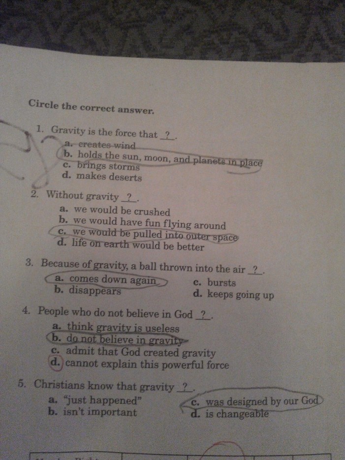 Father ‘Livid’ After Daughter’s Science Quiz Declares That Gravity ‘Was Designed By God’