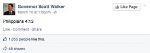 Walker's Facebook status last Sunday.