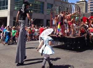 Underwear-clad men dance in cages at 2014 Utah pride parade. Photo: Facebook