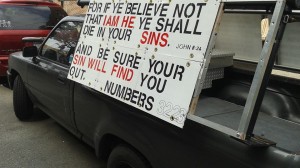 Zapata's sign affixed to his truck