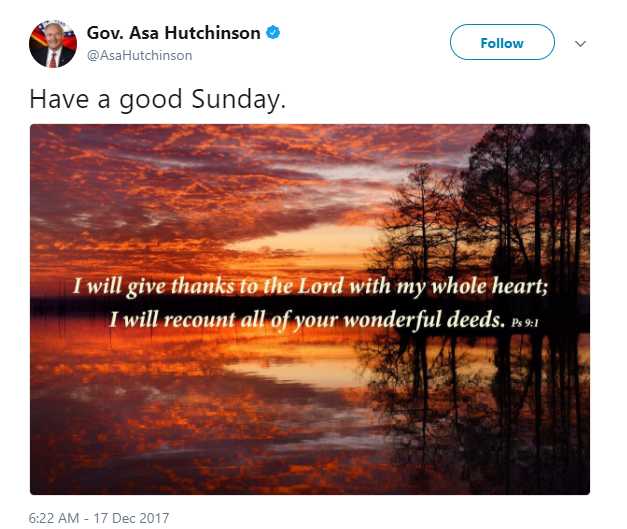 Atheist Group Wants Arkansas Governor to Stop Posting Bible Verses on Official Social Media Pages