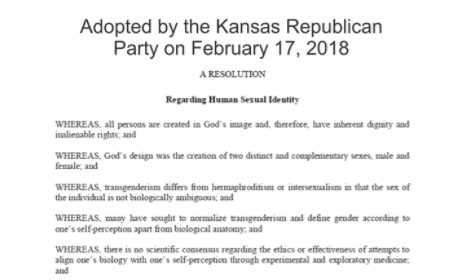 Kansas Republican Party Votes to ‘Affirm God’s Design for Gender’