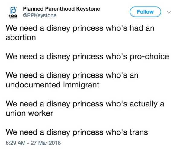 Pennsylvania Planned Parenthood: ‘We Need a Disney Princess Who’s Had an Abortion’