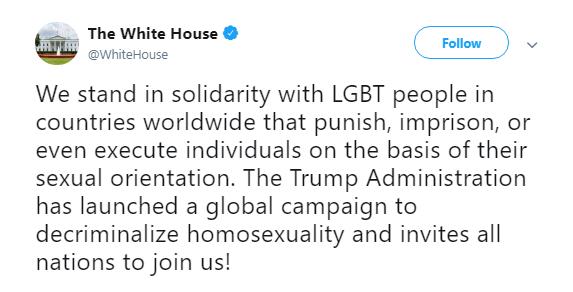 White House Tweets Trump Administration’s ‘Global Campaign to Decriminalize Homosexuality’
