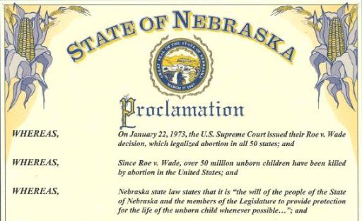 Neb. Governor Declares Statewide Day of Prayer on 47th Year of Roe v. Wade