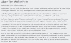 Letter from Wuhan pastor