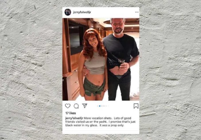 Liberty Pres. Jerry Falwell Posts Photo of Himself With Pants Unzipped Next to Scantily-Clad Woman