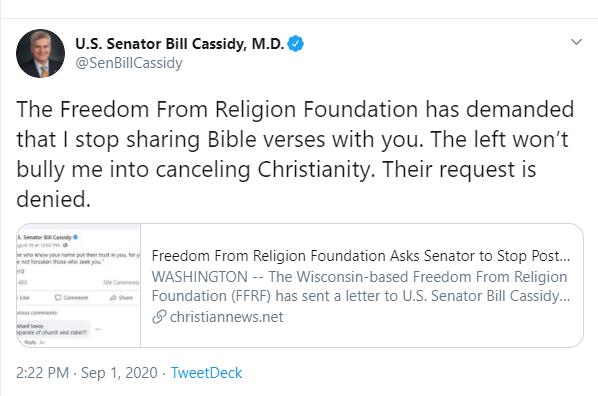 ‘Their Request Is Denied’: US Senator Won’t Bow to Bidding to Stop Posting Bible Verses on Sundays