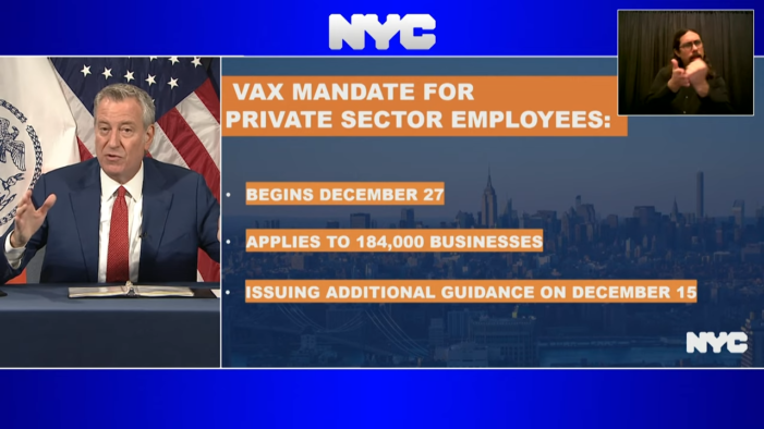 NYC Mayor Bill de Blasio Announces Covid-19 Vaccine Mandate for Private Sector Workers