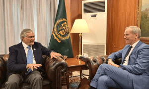 Deputy Prime Minister and Foreign Minister Ishaq Dar with EU Special Representative for Human Rights Olof Skoog. (EU Delegation to Pakistan)