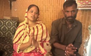 Nadeem Masih and wife Nadia Nadeem plead for recovery of daughter Amber Nadeem. (Christian Daily International-Morning Star News screenshot from video)