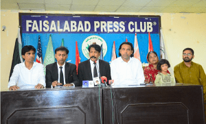 Minorities Alliance Pakistan’s Akmal Bhatti speaks alongside other rights advocates and Nadia Nadeem at press conference on Aug. 29, 2026. (Christian Daily International-Morning Star News)