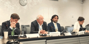 Nicolas Levrat, U.N. special rapporteur on minority issues, addresses a side-event of U.N. Human Rights Council in Geneva on Oct. 1, 2026. (Jubilee Campaign)